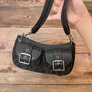 Coach double-pocket retro motorcycle style shoulder/crossbody bag/underarm bag.